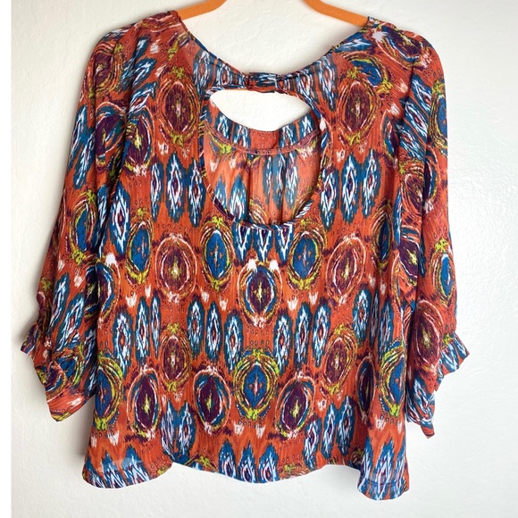 Colorful Sheer Cropped Blouse with Open Back - Picture 2 of 3